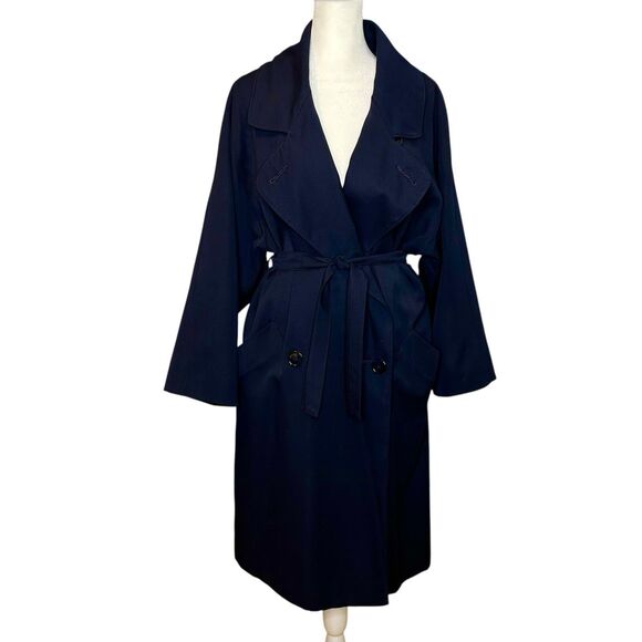 Steve by Searle Trench Coat All Season Wool Navy 6 Dolman Sleeves Midi Length - Picture 1 of 12